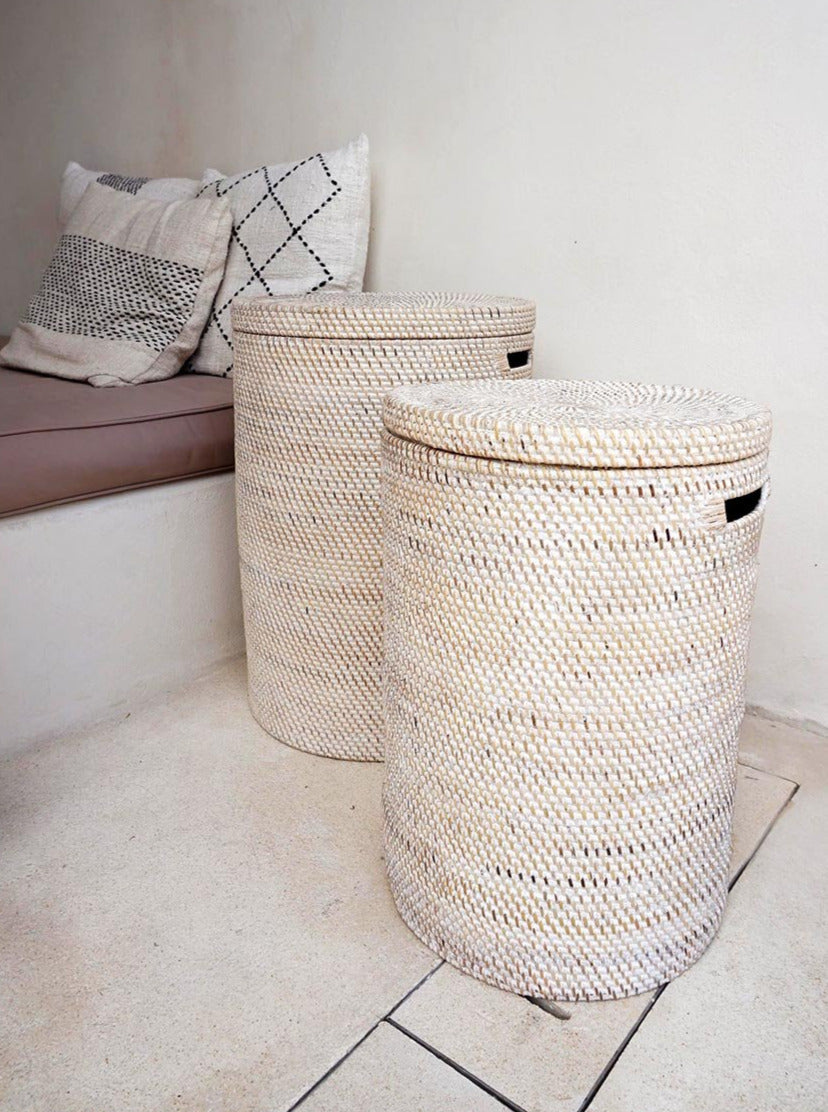 Rattan Wäschekorb Aga - Rattan mit Deckel weiss