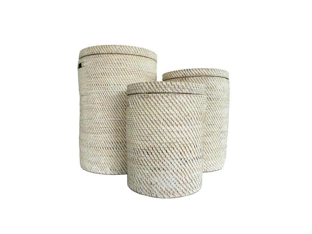 Rattan Wäschekorb Aga - Rattan mit Deckel weiss